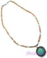 Metal pendant with wooden bead necklace - click here for large view